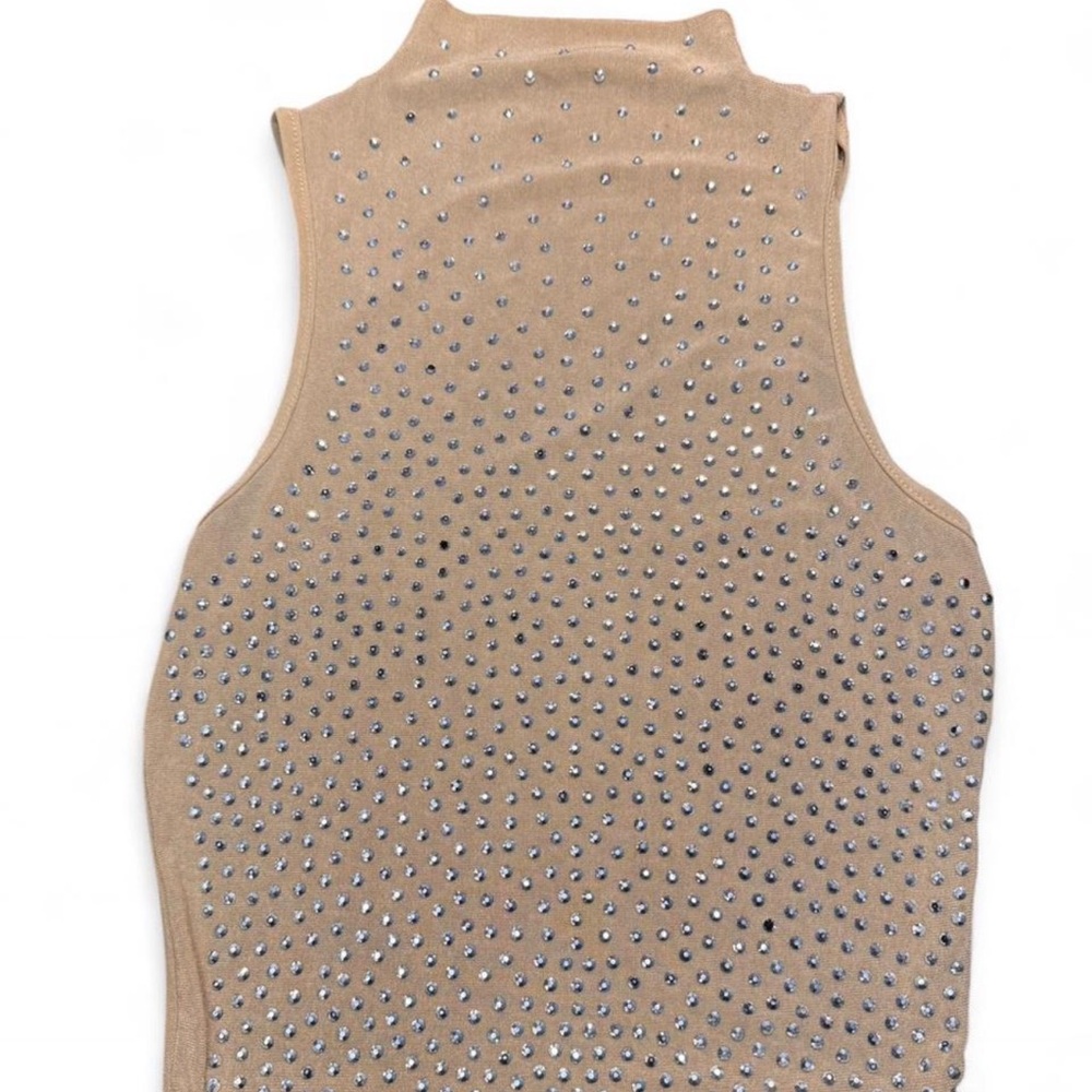 Embellished Tan Sleeveless Top